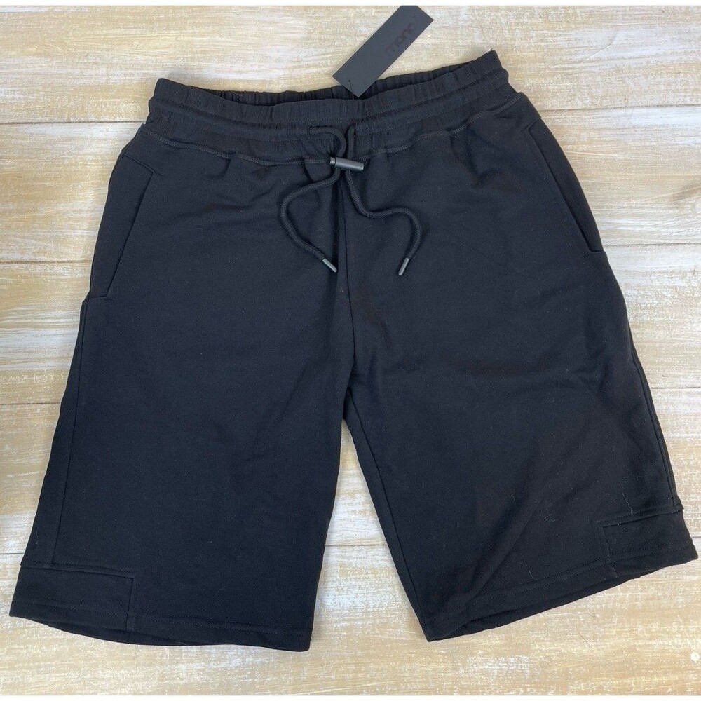 NWT Mono B Mens Size L Active Sweat Shorts Black Organic Cotton Blend Pull On